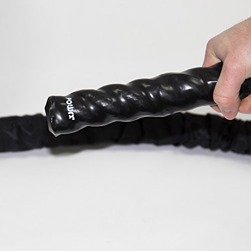 POWRX Battle Rope 12M x 38mm - Cuerda de Batalla Ideal para »Entrenamiento Funcional« - Agarre Antideslizante + PDF Workout (Revestimiento Negro)