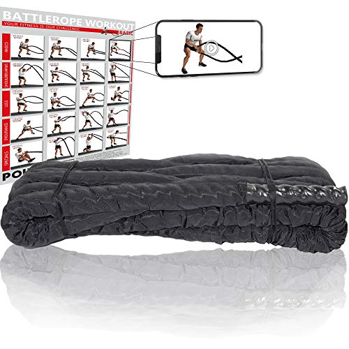 POWRX Battle Rope 9M x 38mm - Cuerda de Batalla Ideal para »Entrenamiento Funcional« - Agarre Antideslizante + PDF Workout (Revestimiento Negro) POWRX Battle Rope 9M x 38mm - Cuerda de Batalla Ideal para »Entrenamiento Funcional« - Agarre Antideslizante + PDF Workout (Revestimiento Negro)