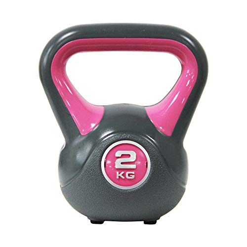 POWRX - Kettlebell de hormigón 2-20 kg - Pesa Rusa con Revestimiento de Vinilo - Base con Goma Antideslizante + PDF Workout (2 kg/Rosa)