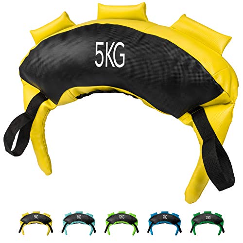 POWRX Saco Búlgaro 5 kg - Bulgarian Bag Ideal para Ejercicios de Entrenamiento Funcional y potenciamiento Muscular (Amarillo)