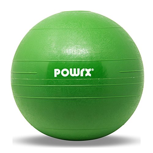 POWRX Slam Ball Balón Medicinal 15 kg - Ideal para Ejercicios de »Functional Fitness«, fortalecimiento y tonificación Muscular - Contenido de Arena y Efecto Anti-Rebote + PDF Workout (Verde)