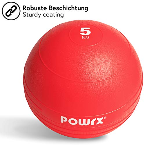 POWRX - Slam Ball Balón Medicinal 3-20 kg - Ideal para Ejercicios de Entrenamiento Funcional - (5 kg/Rojo)