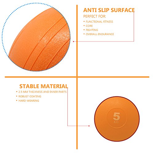 POWRX Slam Ball Balón Medicinal 5 kg - Ideal para Ejercicios de »Functional Fitness«, fortalecimiento y tonificación Muscular - Contenido de Arena y Efecto Anti-Rebote + PDF Workout (Naranja)