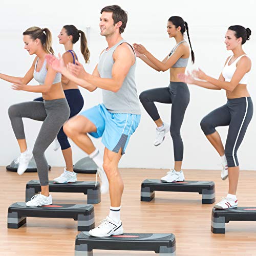 POWRX Step fitness/aeróbic escalón XL (80 x 30 cm) - Stepper ideal para ejercicios en casa y gimnasio - Altura regulable y superficie antideslizante + PDF workout (Negro/Gris)