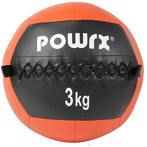 POWRX Wall Ball Balón Medicinal 3 kg - Ideal para Ejercicios de »Functional Fitness«, fortalecimiento y tonificación Muscular - Agarre Antideslizante + PDF Workout (Naranja)