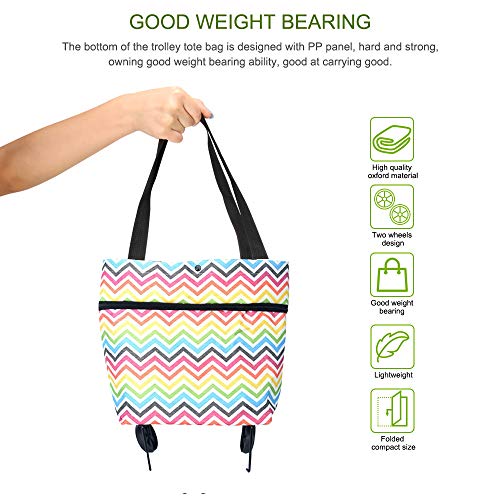 Powstro Bolsa de carrito de compras plegable, bolsa de carrito de compras reutilizable con 2 ruedas, carrito de supermercado de doble uso para viajes de supermercado a casa