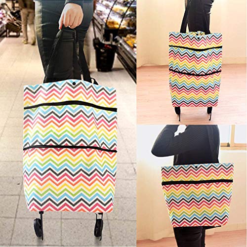 Powstro Bolsa de carrito de compras plegable, bolsa de carrito de compras reutilizable con 2 ruedas, carrito de supermercado de doble uso para viajes de supermercado a casa