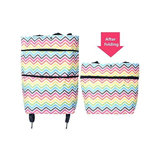 Powstro Bolsa de carrito de compras plegable, bolsa de carrito de compras reutilizable con 2 ruedas, carrito de supermercado de doble uso para viajes de supermercado a casa Powstro Bolsa de carrito de compras plegable, bolsa de carrito de compras reutilizable con 2 ruedas, carrito de supermercado de doble uso para viajes de supermercado a casa