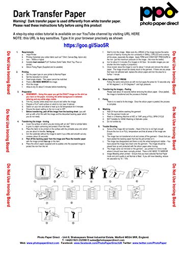 PPD A4 x 10 Hojas de Papel de Transferencia Térmica Para Camisetas, Mascarillas y Tejidos Oscuros - Para Impresora de Inyección de Tinta Inkjet - PPD-4-10
