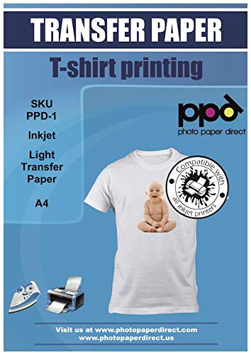 PPD A4 x 5 Hojas de Papel de Transferencia Térmica Para Camisetas, Mascarillas y Tejidos Claros - Para Impresora de Inyección de Tinta Inkjet - PPD-1-5