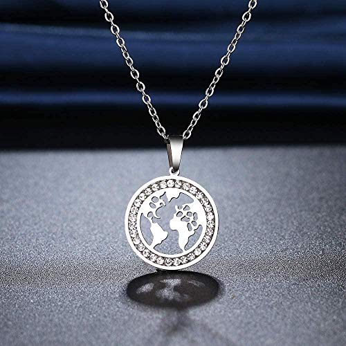 PPQKKYD Collar Collar de Mapa del Mundo de Acero Inoxidable Nuevo Collar de Diamantes de imitación de Cristal para Mujer Regalo de Boda