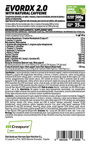 Pre Entreno Potente Evordx 2.0 de HSN | Pre Workout con Cafeína, Creatina Creapure + BCAAs + Beta-Alanina + Arginina | Óxido Nítrico | Sin Carbohidratos | Sabor Manzana, 500g Pre Entreno Potente Evordx 2.0 de HSN | Pre Workout con Cafeína, Creatina Creapure + BCAAs + Beta-Alanina + Arginina | Óxido Nítrico | Sin Carbohidratos | Sabor Manzana, 500g