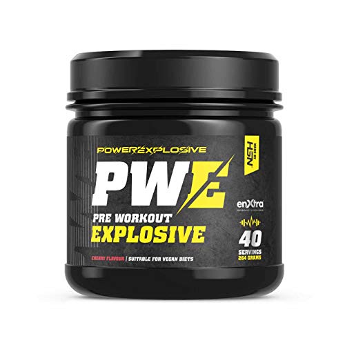 Pre-Entreno Potente Ultra Concentrado PWE Pre Workout de HSN | Efecto Estimulante ¡Con 300mg de Cafeína! + Teacrina | Vegano, Sin Carbohidratos, Sin Gluten, Sin Lactosa, Sabor Cereza, 40 servicios