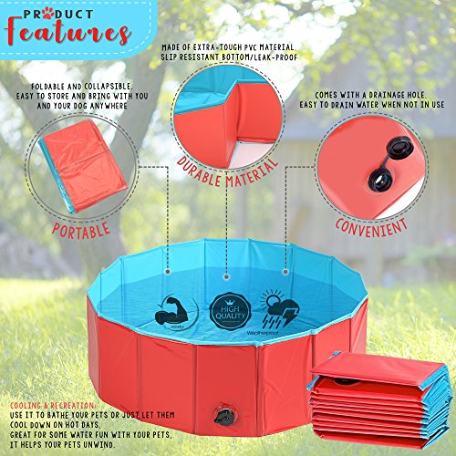 Premium Piscina para Mascotas Plegable 80x30CM - Multifuncional, Portátil, PVC Antideslizante - Bañera para Perros, Perrito, Gatos o como Piscina para Niños, Piscina de Bolas.