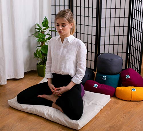 Present Mind Cojín de meditación Yoga – Altura 20 cm - Funda de algodón Lavable