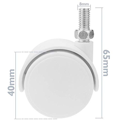 PrimeMatik - Rueda pivotante de Nailon sin Freno 40 mm M8 Blanca 4 Pack