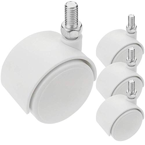 PrimeMatik - Rueda pivotante de Nailon sin Freno 40 mm M8 Blanca 4 Pack