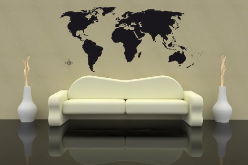 PrimeStick Premium - Adhesivo decorativo para pared (130 x 60 cm, hasta 260 x 120 cm), diseño de mapamundi, color negro o blanco, vinilo, Negro (RAL9005)., Größe 130x60cm PrimeStick Premium - Adhesivo decorativo para pared (130 x 60 cm, hasta 260 x 120 cm), diseño de mapamundi, color negro o blanco, vinilo, Negro (RAL9005)., Größe 130x60cm