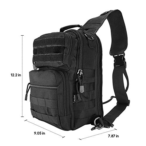 ProCase Bandolera Táctica, Bolsa de Hombro Militar, Mochila Deportiva para Cazamiento, Senderismo, Acampamento –Negro