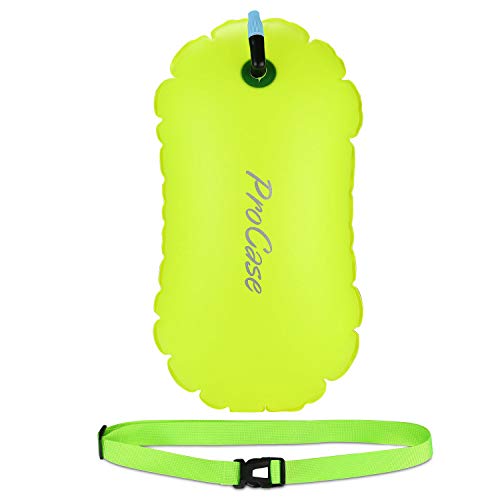 ProCase Boya de Natación para Aguas Abiertas, Flotadora de Color Llamativo para Nadar, con Cinturón Ajustable para Nadador, Triatleta y Entrenamiento de Natación Segura -Amarillo Fluorescente