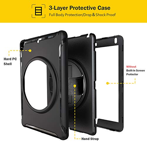 ProCase Bumper para iPad 9.7 6.ª 2018/5.ª 2017/iPad Pro 9.7/iPad Air/Air 2, Carcasa Rugosa con Soporte Rotativo Asa de Mano, Funda Robusta Antichoque para iPad 9,7" –Negro