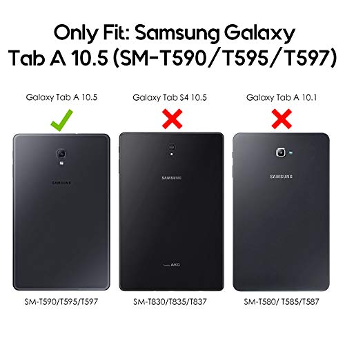 ProCase Funda con Teclado Americano para Galaxy Tab A 10.5 2018, Carcasa Delgada con Tapa Ingeligente y Teclado Inglés Inalámbrico Desmontable para Galaxy Tab A 10.5 SM-T590 T595 T597 -Negro