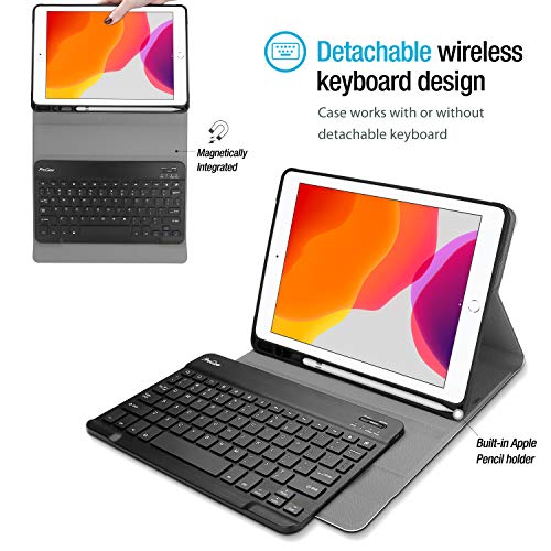 Procase Funda con Teclado Americano para iPad 8 2020 / iPad 7 2019 10.2", Carcasa Delgada con Teclado Inglés Inalámbrico Desmontable Magnético para iPad 10.2 Pulgadas 8ª 2020 y 7ª 2019 –Azul Marino