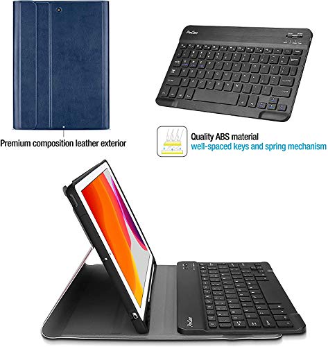 Procase Funda con Teclado Americano para iPad 8 2020 / iPad 7 2019 10.2", Carcasa Delgada con Teclado Inglés Inalámbrico Desmontable Magnético para iPad 10.2 Pulgadas 8ª 2020 y 7ª 2019 –Azul Marino