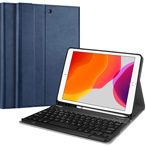 Procase Funda con Teclado Americano para iPad 8 2020 / iPad 7 2019 10.2", Carcasa Delgada con Teclado Inglés Inalámbrico Desmontable Magnético para iPad 10.2 Pulgadas 8ª 2020 y 7ª 2019 –Azul Marino