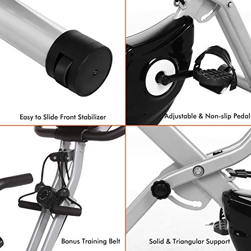 Profun Bicicleta Estática Plegable de Fitness con Respaldo Xbike con App Pantalla LCD 10-Niveles Ajustable para Ejercicio Entrenamiento en Casa (Gris+Respaldo)