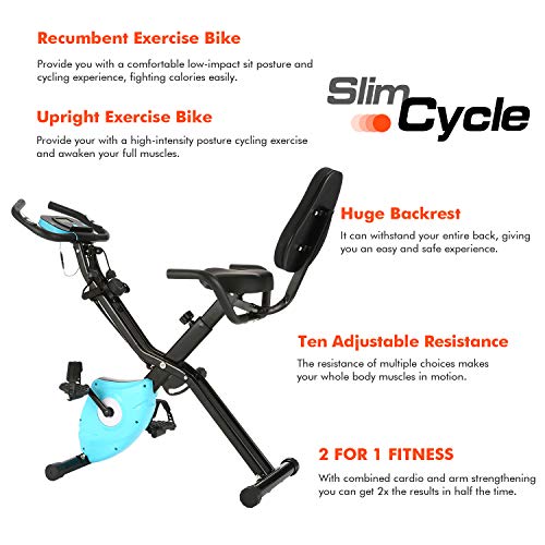 Profun Bicicleta Estática Plegable de Fitness con Respaldo Xbike con App Pantalla LCD 10-Niveles Ajustable para Ejercicio Entrenamiento en Casa (Negro+Respaldo)