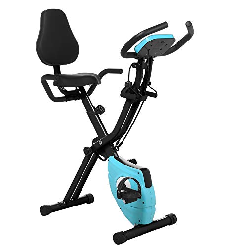 Profun Bicicleta Estática Plegable de Fitness con Respaldo Xbike con App Pantalla LCD 10-Niveles Ajustable para Ejercicio Entrenamiento en Casa (Negro+Respaldo)