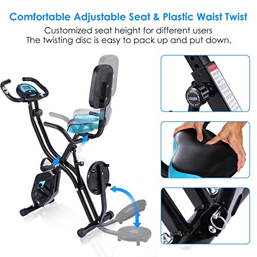 Profun Bicicleta Estática Plegable de Fitness con Respaldo Xbike con App Pantalla LCD 10-Niveles Ajustable para Ejercicio Entrenamiento en Casa (Tipo 4 Negro)