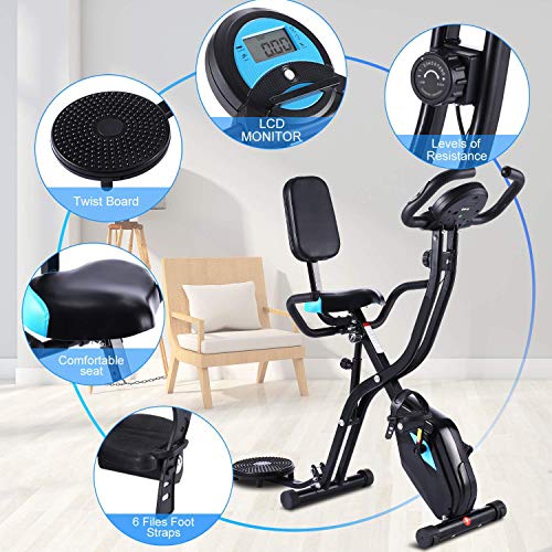 Profun Bicicleta Estática Plegable de Fitness con Respaldo Xbike con App Pantalla LCD 10-Niveles Ajustable para Ejercicio Entrenamiento en Casa (Tipo 4 Negro)