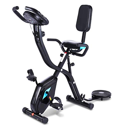 Profun Bicicleta Estática Plegable de Fitness con Respaldo Xbike con App Pantalla LCD 10-Niveles Ajustable para Ejercicio Entrenamiento en Casa (Tipo 4 Negro)