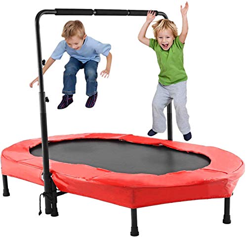Profun Mini Trampolín Fitness Interior / Exterior - Manillares Ajustables y Sistema de Cuerda Elástica para Niños / Adultos (Carga máxima: 220 lbs) (Rojo 2)