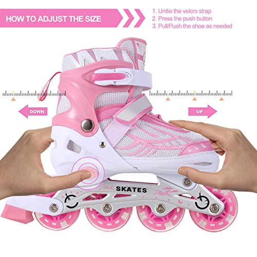 Profun Patines en Línea Niños/Niñas Patines Ajustables con Ruedas Luminosas de PU, Rodamiento de ABEC-7, Flash Ruedas, (Rosa, 35-38)