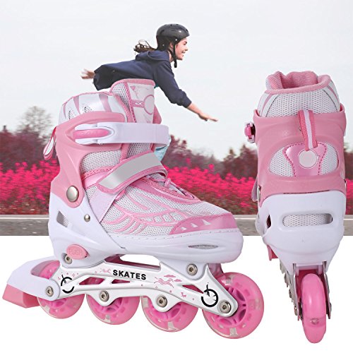 Profun Patines en Línea Niños/Niñas Patines Ajustables con Ruedas Luminosas de PU, Rodamiento de ABEC-7, Flash Ruedas, (Rosa, 35-38)