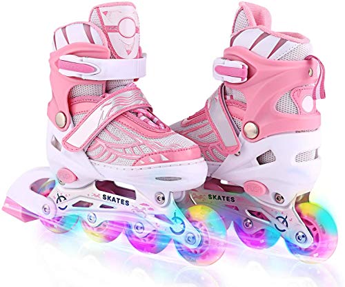 Profun Patines en Línea Niños/Niñas Patines Ajustables con Ruedas Luminosas de PU, Rodamiento de ABEC-7, Flash Ruedas, (Rosa, 35-38)