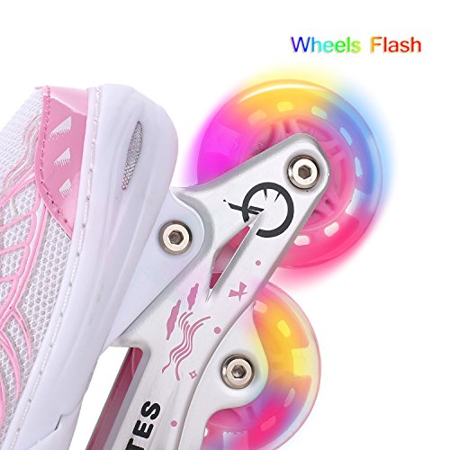 Profun Patines en Línea Niños/Niñas Patines Ajustables con Ruedas Luminosas de PU, Rodamiento de ABEC-7, Flash Ruedas, (Rosa, 35-38)