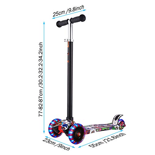 Profun Patinete 4 Ruedas Patinete para Niños Flash Patinete con Luces Altura de Manillar Ajustable de 64-87CM Ideal para Niños de 3-8 años(Menores de 1,4 m)(Graffiti) Profun Patinete 4 Ruedas Patinete para Niños Flash Patinete con Luces Altura de Manillar Ajustable de 64-87CM Ideal para Niños de 3-8 años(Menores de 1,4 m)(Graffiti)