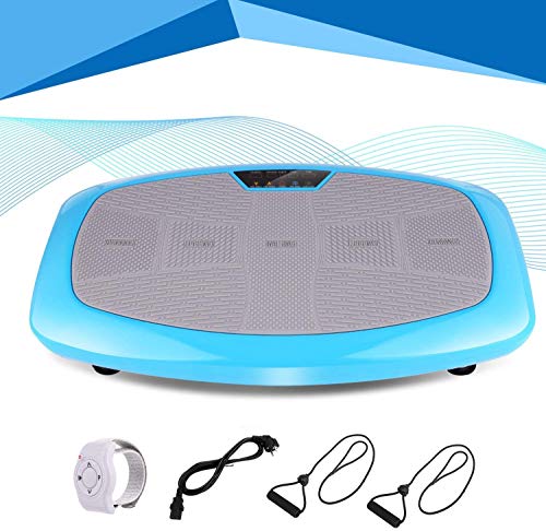 Profun Plataforma Vibratoria Fitness, Dispositivo de vibración 3D con Gran área de Entrenamiento Antideslizante y Pantalla LCD y Control Remoto y Bandas de Entrenamiento, máx.120 kg (Azul)