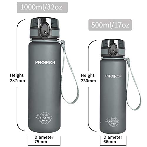 PROIRON Botella Agua Deporte Tritan Sin BPA Botella Reutilizable para Senderismo al Aire Libre, Viajes de Campamento