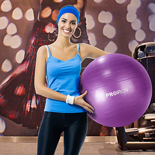 PROIRON Fitness Pelota de Ejercicio - Bola Suiza con Bomba de Inflado,Bola de Yoga antirrebote y Antideslizante,Bola de Equilibrio para Gimnasio Pilates Gimnasio de Yoga Púrpura 75cm