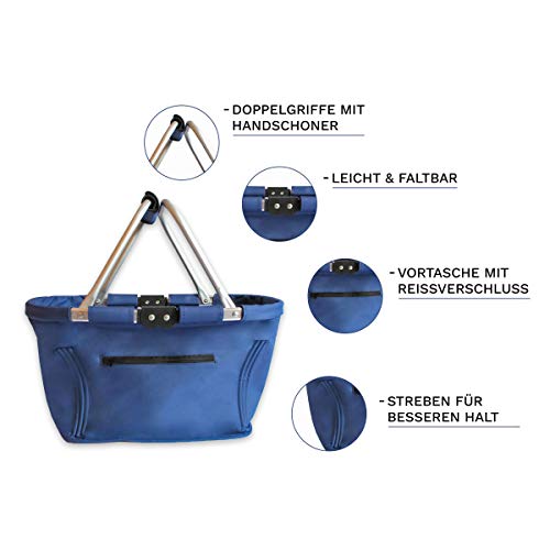 Projects Cesta de la compra plegable, grande, estable, con pies, cesta plegable de Maxline, azul, 48,5 x 28 x 28 cm, cesta de transporte con asa, cesta de la compra para hombre y mujer Projects Cesta de la compra plegable, grande, estable, con pies, cesta plegable de Maxline, azul, 48,5 x 28 x 28 cm, cesta de transporte con asa, cesta de la compra para hombre y mujer