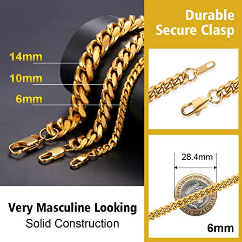 PROSTEEL Chapado en Oro Amarillo Acero Inoxidable Cadena de Hombre 6mm Ancho cadeba Acero Collar sin Colgante Estilo Freno Simple y Hip Hop Rock