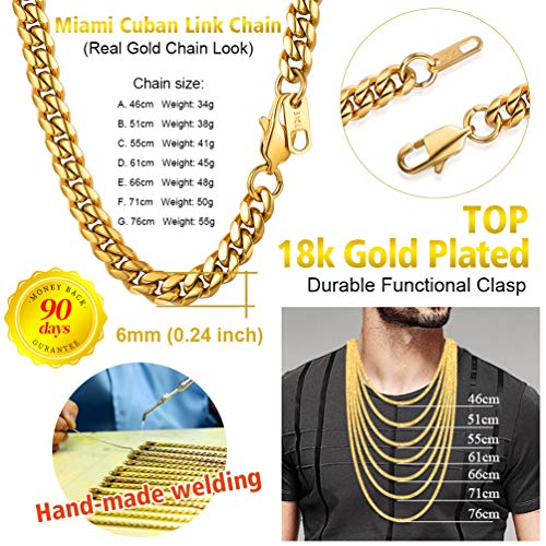 PROSTEEL Chapado en Oro Amarillo Acero Inoxidable Cadena de Hombre 6mm Ancho cadeba Acero Collar sin Colgante Estilo Freno Simple y Hip Hop Rock