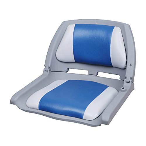 [pro.tec] Asiento de barco / silla de barco - plegable y tapizado [azul- blanco] piel sintética
