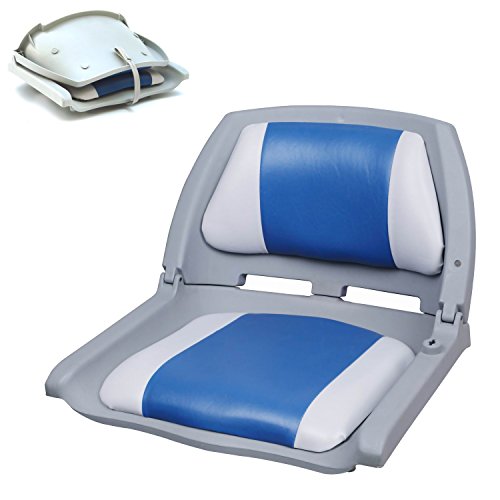 [pro.tec] Asiento de barco / silla de barco - plegable y tapizado [azul- blanco] piel sintética