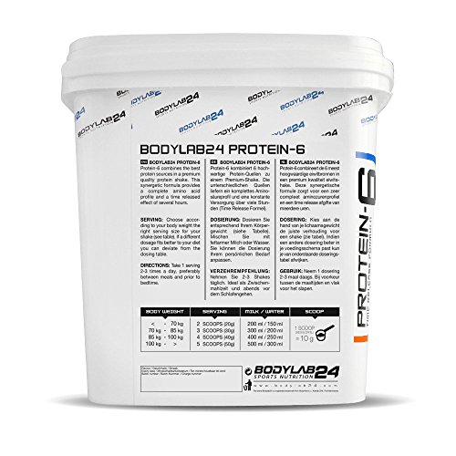 Protein-6 de Bodylab24 2 kg | Polvo de proteína multicomponente con 6 fuentes de proteína | Chocolate